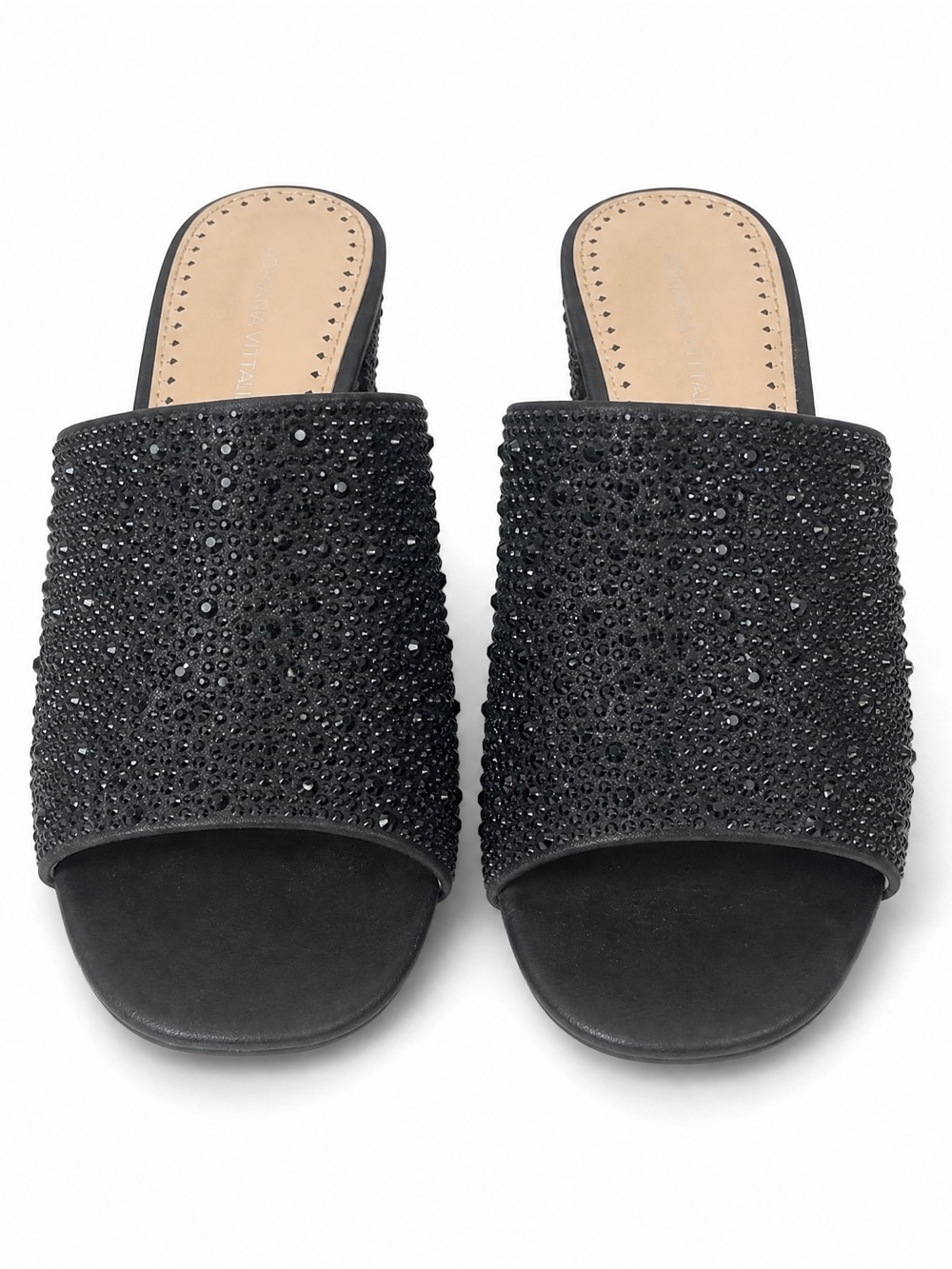 Adrienne Vittadini Black Crystal Slide Mules size 6/7
